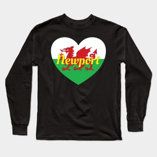 Newport Wales UK Wales Flag Heart Long Sleeve T-Shirt